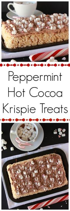 peppermint hot cocoa krispie treats are ready to be eaten for the holiday season