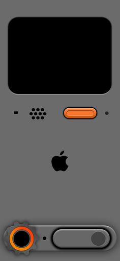 an apple logo is shown on the back of a cell phone with two orange buttons