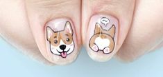 Corgi Nails Design, Corgi Nail Art, Corgi Nails, Bulldog Nails, Pedi Designs, Yellow Nail Art, Courtyard Design, Polish Ideas