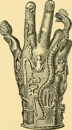 an old drawing of a hand with multiple fingers