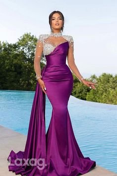 Purple Prom Dress Mermaid, Purple Prom Dress Long, Purple Prom, Prom Dress Long, Purple Prom Dress, Long Sleeve Prom, فستان سهرة, Prom Dresses With Sleeves, Prom Dresses Long With Sleeves