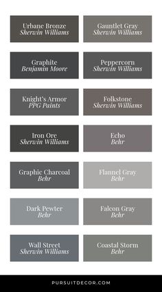 the different shades of gray paint for walls and ceilings in various colors, with text that reads