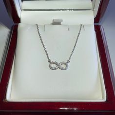 Nwt Authentic 925 Silver Infinity Necklace - Brand New! Adjustable Chain That Is About 16 Inches Sterling Silver Infinity Necklace In White Gold, Classic Sterling Silver Infinity Necklace, Sterling Silver Infinity Necklace With Adjustable Chain, Formal Infinity Necklace With Adjustable Chain, Formal Infinity Clavicle Chain Jewelry, White Gold Infinity Necklace For Formal Occasions, Formal White Gold Infinity Necklace, Classic White Gold Infinity Necklace, Minimal Silver Jewelry