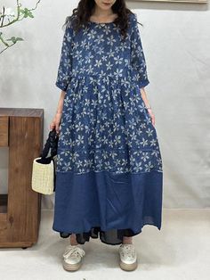 Women Summer Vintage Flower Spliced Ramie Dress CV1043 – Gemi Glitz Flower Sleeve, Causal Dresses, Over 60 Fashion, Grown Women, 60 Fashion, Summer Vintage, Pattern Flower, Summer Dress Outfits, Vintage Summer