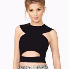 Black Nasty Gal Crop Top Cutout- New Party Cutout Crop Top, Black Stretch Crop Top With Cutout, Cropped Cutout Tops For Party, Fitted Black Top With Cutout, Black Crop Top For Spring Evening, Chic Black Crop Top With Cutout, Black Cutout Crop Top For Party, Chic Party Crop Top With Cutout, Chic Black Cutout Crop Top