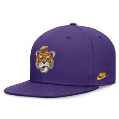 Complete your LSU Tigers game-day look with this Legacy True Fitted Hat from Nike. This hat boasts a high crown and structured fit, providing a timeless and comfortable look that never goes out of style. With its throwback team logo embroidered on the crown and wordmark on the back, this hat is a testament to the enduring legacy of the LSU Tigers. Collegiate Snapback Baseball Cap, College Baseball Season Cap, Collegiate Baseball Cap With Curved Brim For Game Day, Collegiate Fitted Hat With Curved Brim For College, Curved Brim Collegiate Baseball Cap For Game Day, College Snapback Hat One Size Fits Most, College Snapback Cap, Fitted Cap For Baseball Season Game Day, College Snapback Hat