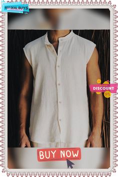 Men's Linen Shirt Summer Shirt Beach Shirt Stand Collar Summer Sleeveless White Plain Casual Daily Clothing Apparel Sleeveless Cotton Vest For Summer, Sleeveless Cotton Vest For Beach, Sleeveless Cotton Beach Vest, Beach Sleeveless Cotton Vest, Casual Short Sleeve Vest For Summer, Summer Cotton Vest For Vacation, Casual Sleeveless Shirt For Summer, Casual Sleeveless Blouse For Summer, Casual Sleeveless Summer Shirt