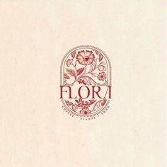 the logo for flora is shown in red and pink on a white paper with floral designs