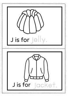 two pictures with the words j is for jacket and j is for jacket