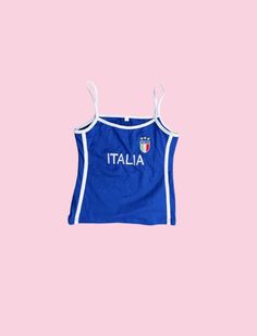 ✨90's/2000's vibes ❤️   ✨Italy tank top ✨y2k football/soccer tee ✨Cute bright coloured crop top ✨Perfect for summer ✨Italia aesthetic 🇮🇹  ✨See sizing guide for measurements  ✨Feel free to message me with any questions 😊 Blue Y2k Crop Top For Streetwear, Y2k Sports Tops For Spring, Y2k Style Sports Tops For Spring, Retro Summer Tops For Sports Events, Retro Tops For Sports Events In Summer, Retro Tops For Summer Sports Events, 90s Style Tops For Sports Events, Italy Tank Top, Baby Tees 90s