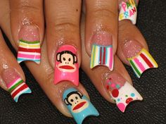 Paul frank nails!! <3 Monkey Nail Art, Monkey Nails, Duck Nails, Paul Frank, Cool Nails, Sock Monkey, Dream Nails