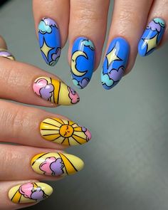 Hand Painted Nails, Lemon Nails, Kawaii Nail Art, Yellow Nail Art, April Nails, Sculpted Nails, Painted Nails, Grunge Nails