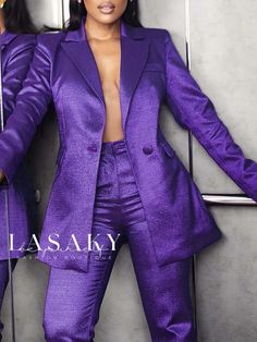 Lasaky - Urban Satin Blazer with Regular Fit and Pocket Detailing Monochromatic Fashion, Pocket Stitching, Fashion Gal, Purple Suits, Office Casual Outfit, Satin Blazer, Fit Fashion, Top Pants Set, Street Style Chic