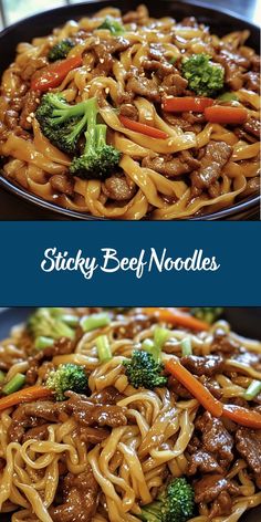 Sticky Beef Noodles are a deliciously savory and sweet stir-fry dish featuring tender beef slices, chewy noodles, and a flavorful sticky sauce made with soy, hoisin, garlic, and a hint of honey. This quick and easy dinner comes together in under 30 minutes, making it perfect for busy weeknights! Noodles And Meat Recipes, Healthy Beef And Noodles, Beef Glass Noodles Stir Fry, Noodles With Beef Recipes, Homemade Stir Fry Noodles, Beef Stir Fry Recipes Easy Noodles, Asian Recipes With Noodles, Yakisoba Recipe Beef, Sticky Beef Stir Fry