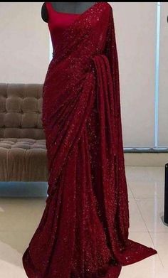 Girlish Saree, Draping Styles, Elegant Sarees, Red Sari, Sequence Saree, Sarees For Girls, Simple Saree Designs, Saree Draping, Fancy Sarees Party Wear