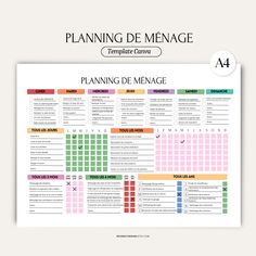 a printable planner with the words planning de menage