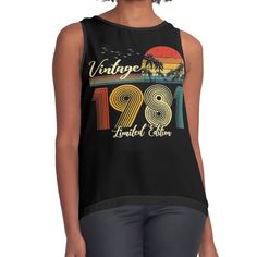 Women's sleeveless tank with vivid edge-to-edge sublimation print on front. Spliced materials for comfort. Front panel made from silky chiffon and solid color black or white jersey back. Sizes available XS- 2XL. Vintage 1981 39th Birthday Awesome Since 1981 Vintage Retro TShirt Awesome since 1981 retro distressed design tshirt - classic vintage 39th birthday gift for men and women, son and daughter, husband and wife, mom and dad. 39th Birthday, Son And Daughter, Design Tshirt, White Jersey, Mens Birthday Gifts, Husband And Wife, Retro Tshirt, Classic Vintage, Buy Vintage