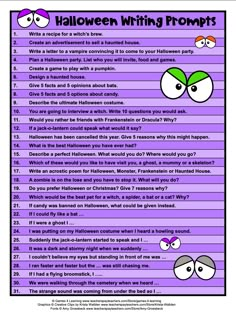 halloween writing prompts for students to use in the classroom or at home, with pictures and text