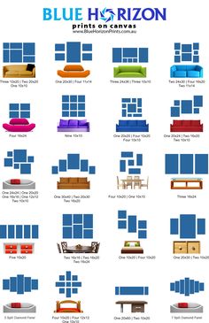 a large set of blue and white furniture in different styles, sizes and colors on a white background