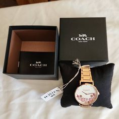 Coach Authentic Women’s Perry Tea Rose Gold Watch Stainless Steel New In Box With Tags Timeless Coach Watch Suitable For Gifting, Timeless Coach Jewelry For Gift, Timeless Coach Watches As Gifts, Coach Gold Watch As Gift, Coach Gold Watch For Gift, Coach Gold Watch As A Gift, Coach Rose Gold Jewelry For Gifts, Coach Watches With Round Dial For Gift, Coach Watches As Gifts