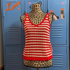 Red & White Striped Knit Tank Top. Material Is Soft Like A Knit Sweater. Juniors Size Large. Nwot Red Knitted V-neck Top, Red Knitted Casual Tops, Casual Red Crochet Top, Red Crochet Sleeveless Top, Red Knit Top For Beach, Casual Red Crochet Knit Top, Casual Red Crochet Cotton Top, Red Knit Crochet Top For Summer, Red Crochet Top For Spring