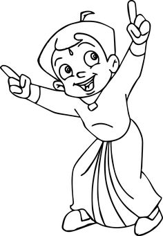 an outlined image of a boy with his arms in the air and pointing at something