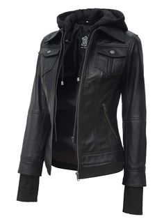 Tralee Black Womens Hooded Leather Jacket – Decrum Hooded Leather Jacket, Black Motorcycle Jacket, Leather Jacket Women, Womens Black Leather Jacket, Black Betty, Leather Jacket With Hood, Casual Chique, Leather Jacket Black, Leather Motorcycle Jacket