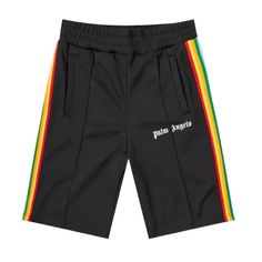 Palm Angels Rainbow Track Short 'Black', Nwt, Size Small, $275 Palm Angels Shorts, Mens Beach Shorts, Angels Logo, Track Shorts, Men Beach, Khaki Shorts, Type Of Pants, Nice Shorts, Palm Angels