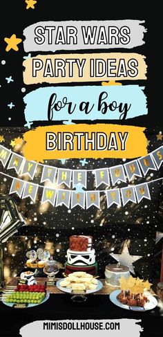 Star Wars Party: May the FOURS be with you! Looking for Star Wars party birthday decorations ideas? This party is full of fun Star Wars party ideas and fun star wars treats! #starwars #birthdayparty #decorations Star Wars Treats, Birthday Decorations Ideas, Boy Party Decorations