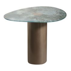 a round table with a metal base and a glass top on an isolated white background