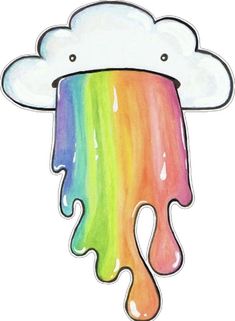 an image of a cloud with rainbow paint dripping down it's face and clouds above it