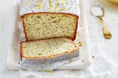 a loaf of lemon poppy seed bread on a plate