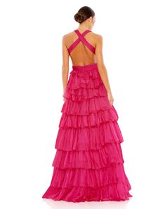 Free shipping and easy returns on Mac Duggal Chiffon Layered Cut Out Ballgown. This bold prom dress is styled with a pleated bodice with a deep neckline, waist cutouts, and crisscr Bold Prom Dresses, Fuschia Evening Dress, Prom Ball Gown, Plus Size Party Dresses, Dusty Rose Dress, Lavender Dresses, Prom Dresses Sleeveless, Chiffon Evening Dresses, Chiffon Fashion