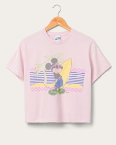 Women's Mickey Surf Flea Market Crop Tee | Junk Food Clothing School Wishlist, Uk Post, Hang Ten, Disney Magic, 4th Grade, Junk Food, Crop Tee, Flea Market, Summer Wardrobe