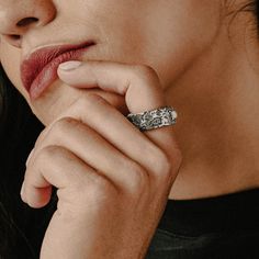 With a white howlite stone and sterling silver setting, this ring is handcrafted to look as though the stone is being chiseled away, exposing the Greek Key motif underneath—a symbol of life's continuous path. The howlite, known for its serene qualities, contrasts with the rugged reveal of the ancient pattern, creating a piece that bridges historical symbolism with contemporary edge. Sterling Silver with White Howlite Howlite Stone, Life Symbol, White Howlite, Order Up, Pendant Bracelet, Chain Ring, Chain Pendants, Ring Necklace, Heavy Metal