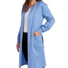 New Ciel Blue Lab Coat Style: Ww350ab Blue Outerwear With Buttons For Work, Blue Buttoned Outerwear For Work, Blue Outerwear For Work With Button Closure, Blue Outerwear With Snap Buttons For Work, Fitted Blue Collared Outerwear, Light Blue Button-up Outerwear For Fall, Fitted Blue Outerwear With Snap Buttons, Casual Blue Outerwear For Daywear, Blue Button-up Outerwear For Work