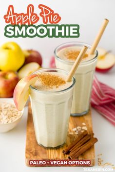 an apple pie smoothie is garnished with cinnamon