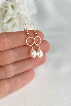 Gold Plated Earrings, Finland, Fresh Water, Freshwater Pearls, 18k Gold, Gold Plate, Hoop Earrings, Plating, Ships