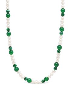 grass green white choker chain freshwater pearl malachite aventurine bead detailing Nialaya Jewelry is pleased to offer free repairs on purchases for one year from purchase date. Green Single Strand Pearl Necklace, Single Strand Green Pearl Necklace, Green Pearl Necklace With Polished Beads, White Choker, Choker Chain, Balenciaga Speed, Pearl Choker Necklace, Necklace Green, Fine Jewelry Bracelets