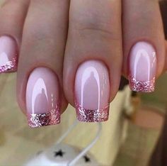 Pink Sparkle French Tip Nails, Pink Sparkly Nails, Valentine Nail Art, February Nails, Colorful Nails, Nail Designs Valentines, Glitter Gel Nails, Her Nails, Pretty Nail Art Designs