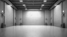 an empty storage room with doors open