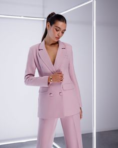 Fabric: Suiting fabric Cotton 65%, Polyester 35% Included: Blazer, Tops, Pants Blazer length: 74 cm/ 29 in Sleeve length: 61 cm/ 24 in Pants length: 116 cm/ 45,6 in 4 Buttons Wide-leg pants Sweetheart top Lining option: Fully-lined Womens Formal Wear, Dusty Pink Blazer, Pink Suits Women, Pink Pantsuit, Pantsuit For Women, Sweetheart Top, Formal Wear Women, Trouser Suit, Suit For Women