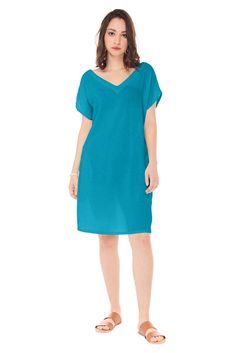 Oh My Gauze Beach Dress Turquoise Turquoise Casual Beach Season Dresses, Solid V-neck Dress For Summer Beach, Blue Split Neck Dress For Daywear, Blue Split Neck Summer Dress, Solid Color V-neck Beach Dress For Summer, Blue Split Neck Beach Dress, Flowy Blue V-neck Dress For Vacation, Blue V-neck Dress For Daywear, Blue V-neck Dress For Summer Daywear