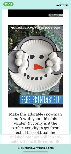 a paper plate with a snowman on it and the text, make this adorable snowman craft with your kids