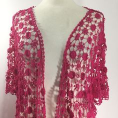 This Top Can Be Used In A Variety Of Two Ways - As A Cover Up Of An Outfit To Add A Touch Of Red, Or As A Beach Cover Up! Looks Like It Has A Very Loose Crochet Look! Chest Measures 52" - Length Is About 30" Adds An Intriguing Splash Of Color. Pre-Worn, But Appears Unworn. Pink Tunic Cover-up, Pink One Size V-neck Tops, Red Bohemian Spring Cover-up, One Size Crochet Top For Summer, Pink Bohemian V-neck Crochet Top, Pink One Size Summer Tops, Pink One Size Tops For Summer, Long Red Cover-up For Spring, Red Long Cover-up For Spring