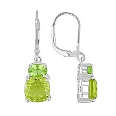 Delicate drop design lends stunning elegance. Cushion-cut lemon quartz and oval-cut peridot stones offer dazzling shine. Sterling silver construction promises lasting brilliance. Leverback closures ensure a secure fit. Details:  1/2-in. length Pierced Sterling silver  Size: One Size. Color: Green. Gender: female. Age Group: adult. Elegant Lime Green Earrings For Formal Occasions, Elegant Lime Green Earrings For Formal Events, Formal Lime Green Peridot Jewelry, Formal Peridot Drop Earrings, Modern Green Oval Earrings, Elegant Peridot Earrings For May Birthstone, Lime Green Oval Jewelry For May Birthstone, Lime Green Peridot Gemstone Earrings, Elegant Oval Peridot Earrings