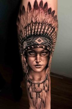 Native American Warrior Tattoos, Indian Headdress Tattoo, Indian Women Tattoo, Wolf Girl Tattoos, Native Indian Tattoos, Indian Girl Tattoos, Native American Tattoo Designs, Indian Tattoo Design, Headdress Tattoo