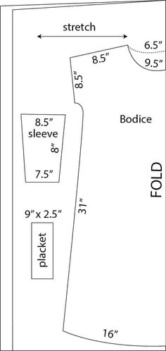 the sewing pattern is shown with measurements