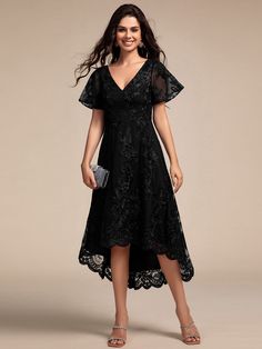 Step into elegance with our Embroidered Mesh Double V-Neck Short Sleeves Midi Wedding Guest Dress. This dress features intricate embroidery on soft mesh, creating a sophisticated and feminine look. The double V-neckline adds a modern twist, while the short sleeves and midi length offer a perfect balance of modesty and style. Ideal for wedding guests or formal occasions, this dress will have you looking effortlessly chic. Fit: Please refer to size chart. Length: Midi. Sleeve Style: Short sleeves. Midi Wedding Guest Dress, Lace Wedding Guest Dress, Winter Wedding Guest Dress, Wedding Guest Style, Embroidery Decoration, Prom Dresses Sleeveless, Dress With Short Sleeves, Affordable Dresses, Wedding Guest Dresses