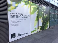 an advertisement on the side of a building for british land, at retail units available in 2, 200 gtt - $ 800 / sqft